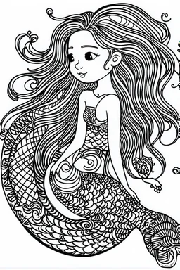 This captivating and delightful black line drawing is perfect for young artists. It features a charming and enchanting mermaid, waiting to be brought to life with colors by a 6-year-old child. The thick and bold outlines make it easy for little hands to color within the lines, fostering creativity and imagination. The mermaid is the centerpiece of the image, with her flowing hair, graceful tail, and a joyful expression on her face. The full undersea background adds depth and excitement to the s