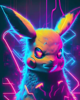 Synthwave Portrait of a Pikachu. Neon lights