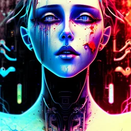 Singer Danish MØ face, wildflower, darkblue tones, background liquid, blood, guts, soft smooth lighting, intricate, watercolor soft pastel colors, pastel colors, Abstract Yoji Shinkawa, red tones, nice cyberpunk, dark tones, beautiful cyberpunk, huge girl, high lighting,