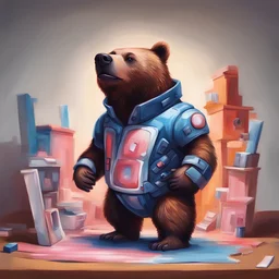 Bearminator in cute anamorphosis painting art style