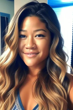 Gina Rodriguez at 100% transformation into a german instagram model. Hair: resplendent blonde waves flowing gracefully. Face: refined Germanic features fully blossomed, radiant maternal glow. Skin: luminous radiance, white complexion. Body: voluptuous curves, ethereal hourglass perfection achieved. Measurements: Bust - 50 inches, Waist - 20 inches, Hips - 46 inches. transformation reaches its pinnacle, embodying a captivating synthesis of gina rodriguez allure and Germanic sophistication. Every