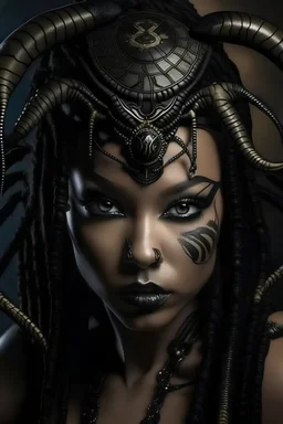 A beautiful black mystical scorpion goddess with beautiful piercing eyes