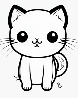 create a 2d black outline, "full body kawaii anime cat with cute kawaii background", coloring page, low details design, black contour, coloring page design, coloring page for adults,kawaii cute background, black contour and white space beetween contour, same contour,sketch style, style, minimalist, simple