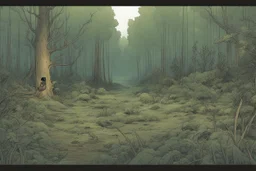 clearing, forest,overgrown, post-apocalyptic, comic book,