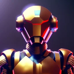  octane render, high detail, human like droid with a metallic futuristic armure with hexagonal shapes. flying on sky