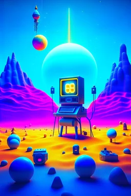 beeple THE ONLY LIMIT IS YOUR IMAGINATION in the sandbox with bucket and spade and bitcoins fighting aliens cyborgs and penguins and punks