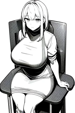 Character Seated on a plastic chair, line arts, greyscale