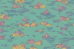 illustration fantasy horses of different colors in a field from afar