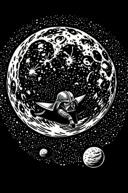 darth vader flying over the moon