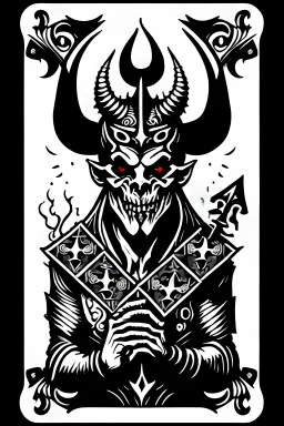 a jack of clubs card depicting a devil holding a human mask, tattoo design