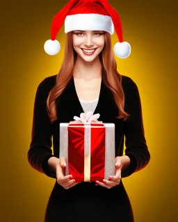 Girl holding gift, Christmas