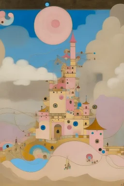 A pale rosy beige fortress high in the sky painted by Wassily Kandinsky