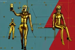 Golden to cyan surfaces body, latex. Brain-Synthesizer. partly coverage metallic. Hot Russian military girls, trooping rebels. Old-fashioned cameras integrated to heads. Strange Steam-punk telephones! Dystopia perfect body. Red 4D-tiling. Partly symmetrical in relation to big machines. Perfect golden ratio in all directions. Time-space-continuum. Steam-machines in 5th dimension. Tessellation in 6-dimensions. Paranoid, oppressive atmosphere. Soviet propaganda.