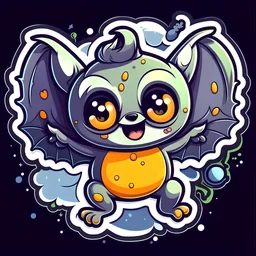 cute stickers, style cartoon, cute Super Deformed Character, white border, high quality, colorful, Detailed illustration of a bat soaring through the night sky. awesome full color,