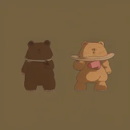 two small bears, pencil sketch, brown colors