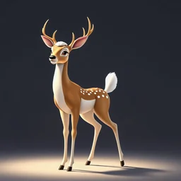 full body of adult white tail deer, proud, heroic, chest out, tail upward, on flat background, In the style of 'My Little Pony' and 'Bambi', fantastic lighting