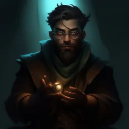 dnd style dark fantasy engineer with glowing claws. mugshot. Oil panting.