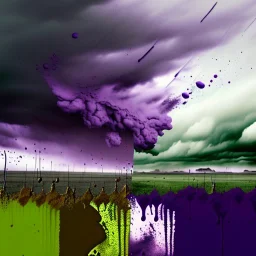 a texture of a grey sky violently exploding and raining dirty grey hues of purple, green, and brown that partially muddy the sky and make it ugly, surreal, dreamlike