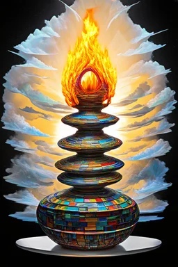 The flame of alchemy reveals the essence of the self; Neo-Surreal Symbolism; 3D art inspired by Hundertwasser and Kandinsky; Golden Hour; Multi-faceted; Controversial; Supremely Detailed; Marvelous; Whimsical; Pale Pastel on black and white