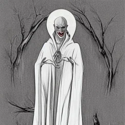 White bat nosferatu with long limbs as Russian Orthodox vampire