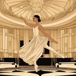 a ballerina in an Art Deco ballroom, by artist "Ingrid Umber",by artist "Sienna Lamberts"