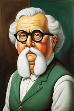 Pintura del pintor Fernando Botero, con gafas redondas y barba blanca pequeña, cuerpo completo, arte de tinta, calidad ultra, 8k, cuerpo completo