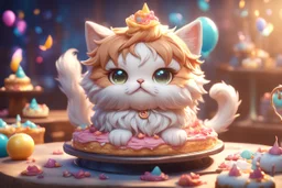 cute fluffy chibi cat birthday cake in sunshine Weight:1 detailed matte painting, deep color, fantastical, intricate detail, splash screen, complementary colors, fantasy concept art, 8k resolution trending on Artstation Unreal Engine 5 Weight:0.9