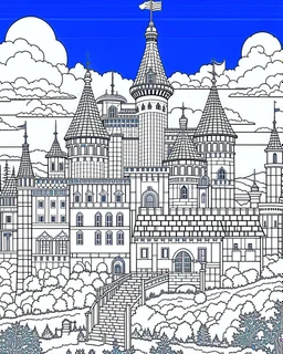 Lineal art Beautiful imposing medieval castle majestic ultra hyper detailed validity 12k maximalista