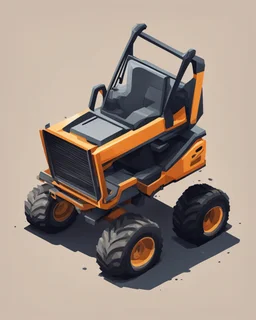 Isometric bobcat skidsteer, low perspective, cartoon proportions. Digital painting
