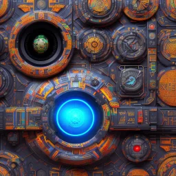 futuristic pinhole camera in Kente, rusted clocks lens, cinematic, scaffolding, african pattern symbols, engraved, cinema 4d, 3d render, corona renderer, 8k quality