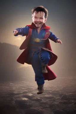 Doctor strange toddler, smile, full body, jump, bokeh, hyper realistic