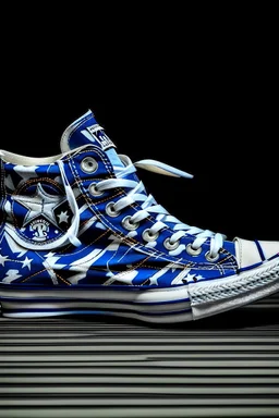 A converse sneaker, covered in Dallas cowboys theme