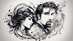 ink design of European woman and man, love