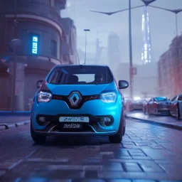 Renault Zoë, futuristic city, blue,