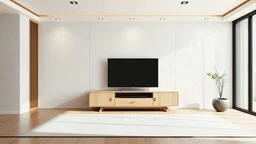 Tv cabinet in modern empty room Japanese - zen style,minimal designs. 3D rendering