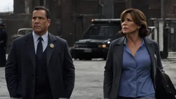 two detectives (a woman and a man) from Law & Order: Special Victims Unit on a crime scene
