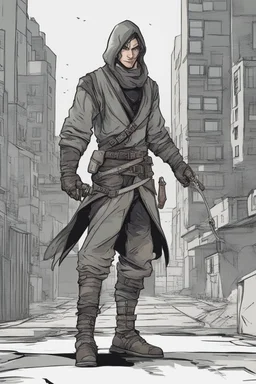 Male human rogue in a city