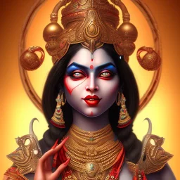 Goddess Kali, beautiful, svelte, stunning, chiseled face, fierce, unreal-5 engine volumetric lighting, intricate details, realistic style, artstudio trending