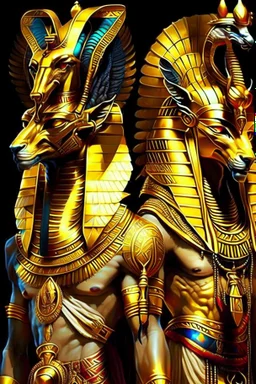 Egyptian gods, full of splendor and wearing golden clothing