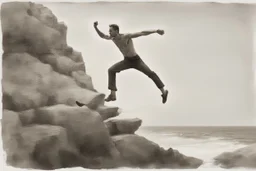 man jumping from the cliff by phil hale