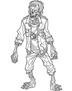 outline art for halloween coloring pages for kids with zombie, white background, Sketch style, full body, only use outline, clean line art, white background, no shadows and clear and well outlined, coloring page for kids,