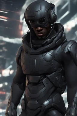 futuristic black man character, ultra hd et realistic art cyberpunk