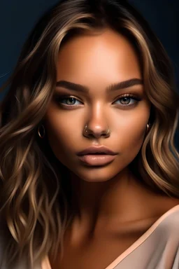 frontal beautiful caucasian woman, face mix from Gabbie Carter, Jasmine Sanders with very soft and smooth edges, young version about 25 years old softer younger cheeks, southern exotic