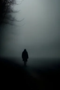 unknown person, in darkness, fog