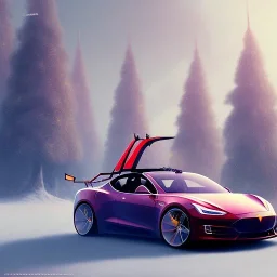 Santa driving his red Tesla convertible car, character design by cory loftis, fenghua zhong, ryohei hase, ismail inceoglu and ruan jia. unreal engine 5, artistic lighting, highly detailed, photorealistic, fantasy