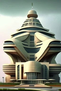 Futuristic Architectural style for building Indias Intelligence Bureau, make it visibly military and intelligence style at the same time similar to Indian Architecture