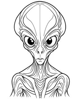 Alien face coloring page, full body (((((white background))))), only use an outline., real style, line art, white color, clean line art, white background, Sketch style.