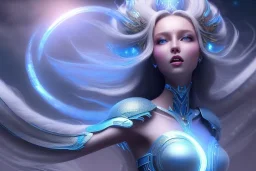  beautiful cosmic woman with blu color skin, long hair, nice smiling, magic glamour make up, delicate colors, beautiful glamour galactique dress, ultra sharp focus, 8k, unreal engine 5, extremely sharp detail, light effect, soft light atmosphere of a spaceship, smooth, full of details, face in front, complete vision of face and hair and body