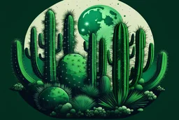 moon with green cactuses