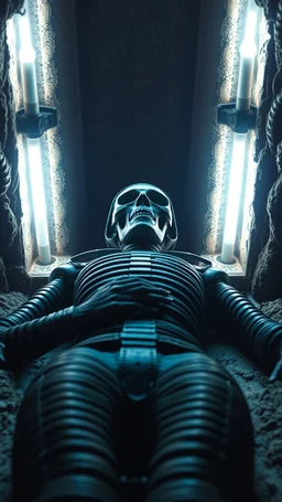 The mummy laying in his death chamber Howling in giger style
